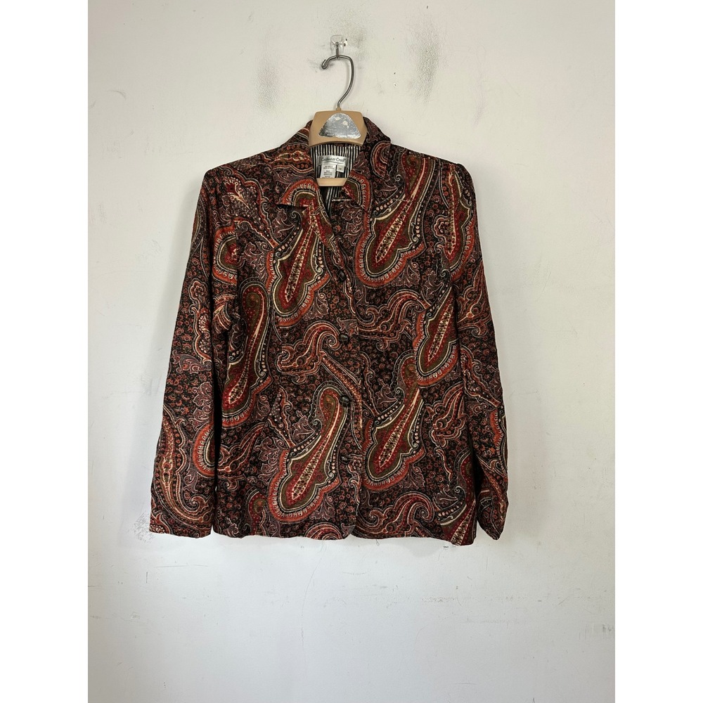 Coldwater Creek Paisley Tapestry Jacket Red Olive Textured Button Front Medium